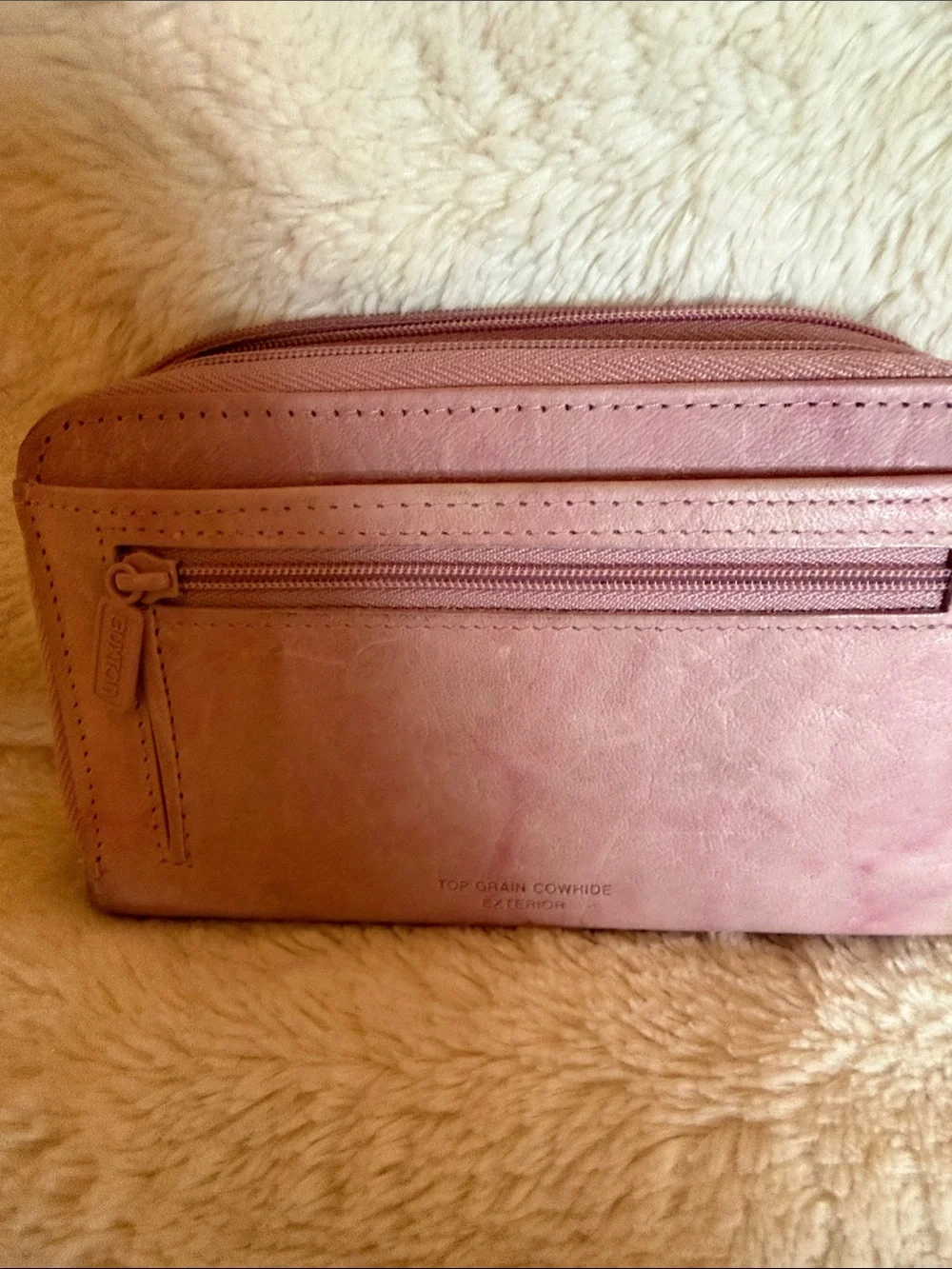 Buxton Pink Top Grain Cowhide Leather Double Zip Around Wallet Marbled Interior